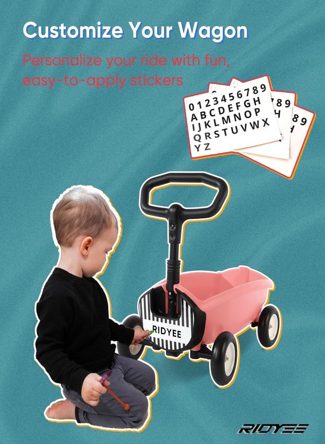 RIDYEE 2-in-1 Toy Wagon for Toddlers 1-3, Kids Pull-Along Wagon with Removable Seat and Adjustable Handlebar, Baby Push Walker with 8L Large Basket, Steering Limit, DIY Sticker, Pink - Image 4